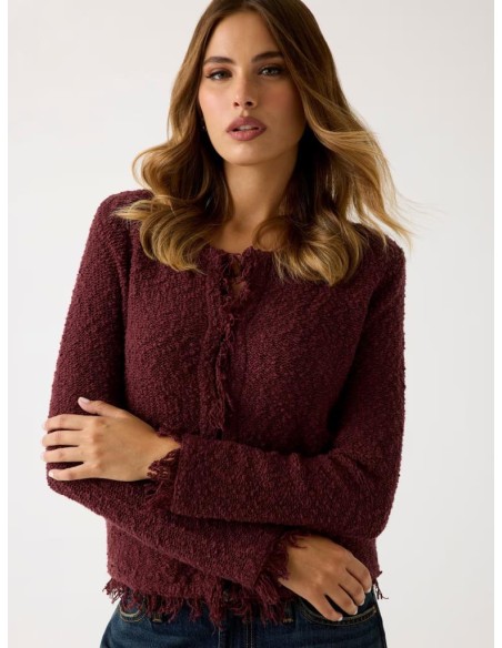 Giacca donna Guess lunga in maglia con frange e tasche  | Mariadesole.