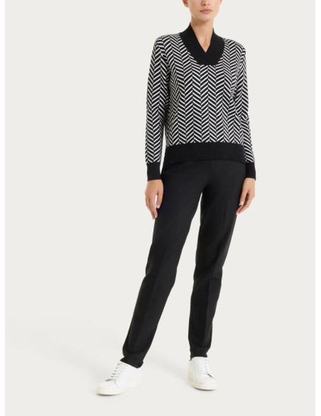 Ragno Maglia Donna con Scollo a V Fantasia Spigata in Filato Super Sof