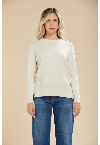 Maglia donna Carola Maria Milano con applicazioni sulle spalle in visc