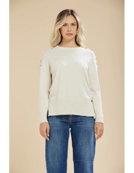 Maglia donna Carola Maria Milano con applicazioni sulle spalle in visc