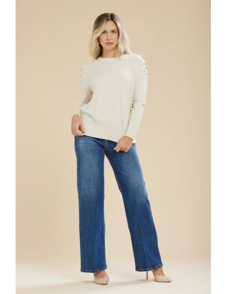 Maglia donna Carola Maria Milano con applicazioni sulle spalle in visc