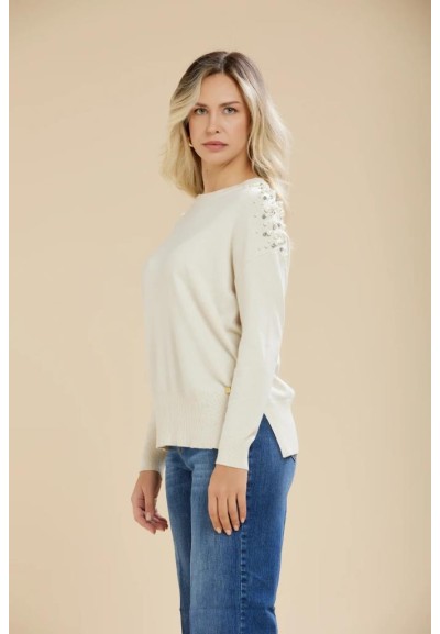 Maglia donna Carola Maria Milano con applicazioni sulle spalle in visc