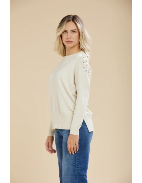 Maglia donna Carola Maria Milano con applicazioni sulle spalle in visc