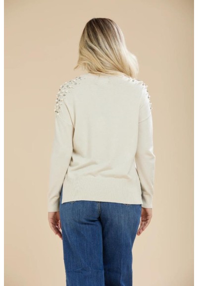 Maglia donna Carola Maria Milano con applicazioni sulle spalle in visc