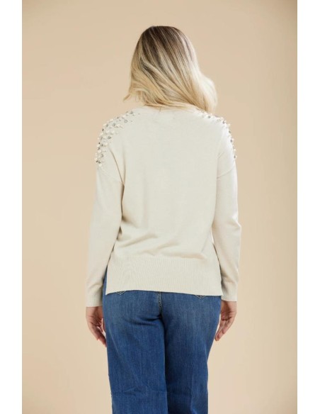 Maglia donna Carola Maria Milano con applicazioni sulle spalle in visc