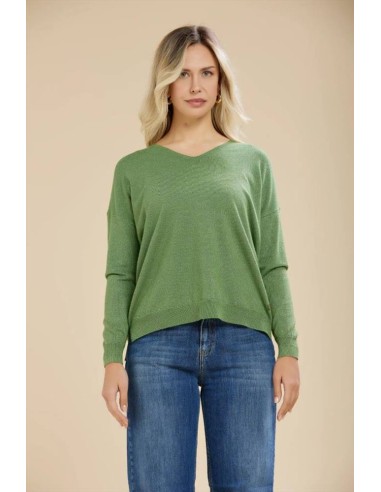 Maglia donna Carola Maria Milano scollo a V in viscosa lurex finezza 1