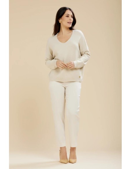 Maglia donna Carola Maria Milano scollo a V con micropaillettes in vis