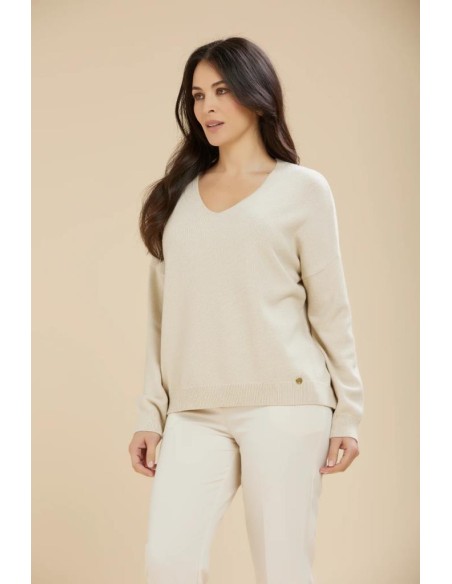 Maglia donna Carola Maria Milano scollo a V con micropaillettes in vis