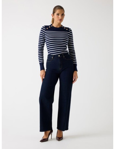 Maglione Guess Donna a righe in misto lana con bottoni sulle spalle  |