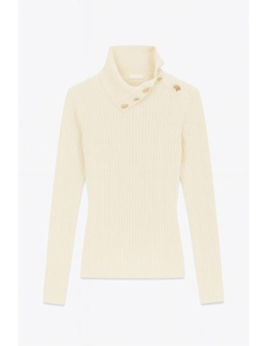 Maglione Guess Donna a costine con scollo asimmetrico e bottoni gioiel