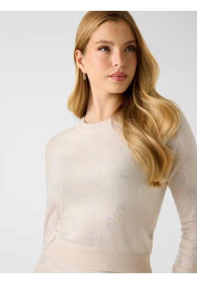 Maglia Guess Donna con strass 4G in misto lana girocollo maniche lungh