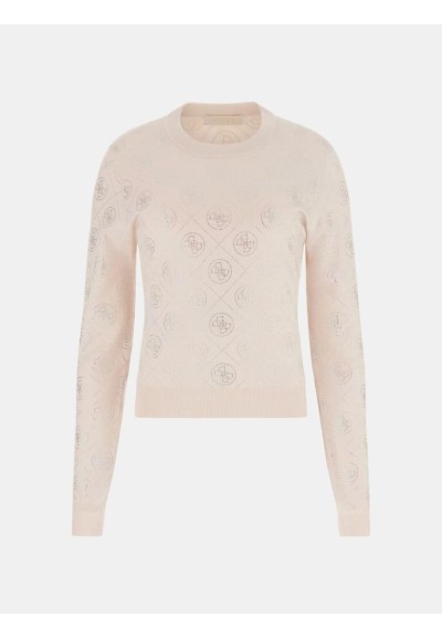 Maglia Guess Donna con strass 4G in misto lana girocollo maniche lungh