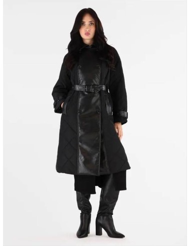 Trench Guess Donna Alexane trapuntato nero con cintura e doppiopetto  