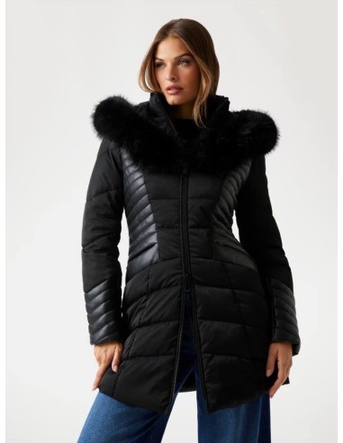 Guess Piumino Donna con Cappuccio e Bordo in Pelliccia Sintetica Rimov