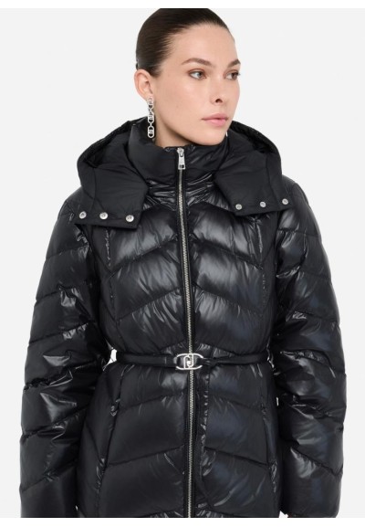 Liu Jo Piumino Donna Nero con Cappuccio e Cintura Logo  | Mariadesole.