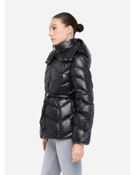 Liu Jo Piumino Donna Nero con Cappuccio e Cintura Logo  | Mariadesole.