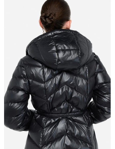 Liu Jo Piumino Donna Nero con Cappuccio e Cintura Logo  | Mariadesole.