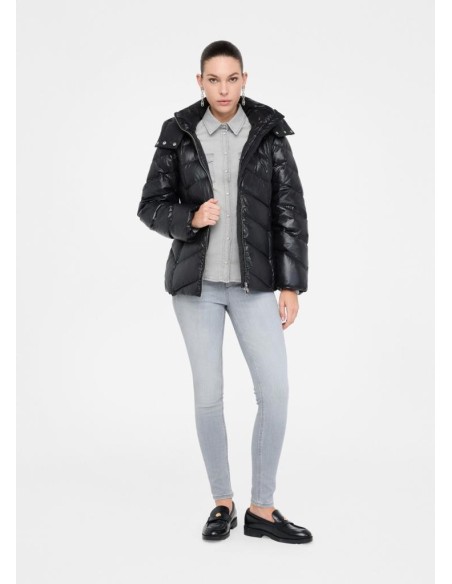 Liu Jo Piumino Donna Nero con Cappuccio e Cintura Logo  | Mariadesole.