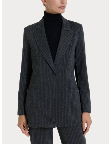 Ragno Donna Blazer Over Gessato in Eco Jacquard con Chiusura a Un Bott