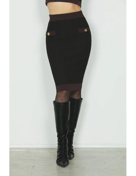 Gonna Longuette Donna Relish ELSA - Eleganza Jacquard con Dettagli Log