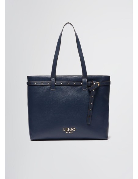 Liu Jo Donna Borsa Shopping Bag Blu Scuro con Borchie e Manici Regolab