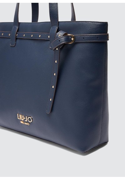 Liu Jo Donna Borsa Shopping Bag Blu Scuro con Borchie e Manici Regolab