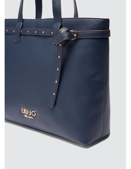 Liu Jo Donna Borsa Shopping Bag Blu Scuro con Borchie e Manici Regolab