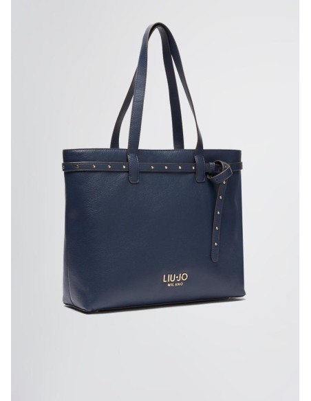 Liu Jo Donna Borsa Shopping Bag Blu Scuro con Borchie e Manici Regolab