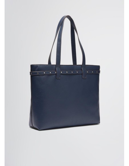 Liu Jo Donna Borsa Shopping Bag Blu Scuro con Borchie e Manici Regolab