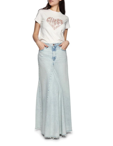 Gonna Lunga Maxi Jeans Guess Donna a Pannelli in Denim  | Mariadesole.