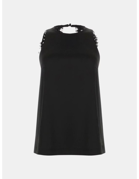 Guess Donna Top Smanicato Linea ad A in Raso con Dettagli in Pizzo  | 