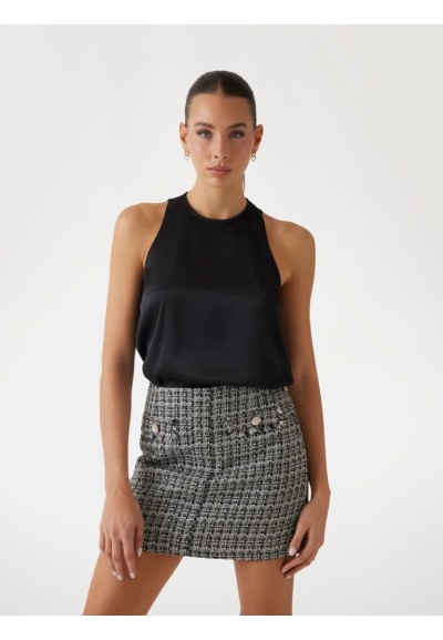 Guess Donna Top Smanicato Linea ad A in Raso con Dettagli in Pizzo  | 
