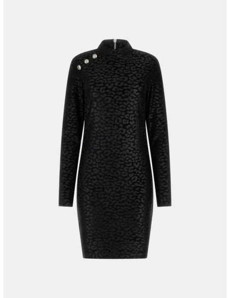 Mini Abito Animalier Guess Donna in Velours con Collo a Lupetto  | Mar