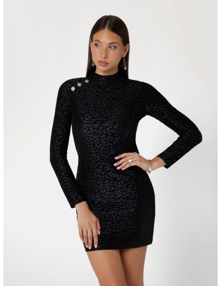 Mini Abito Animalier Guess Donna in Velours con Collo a Lupetto  | Mar