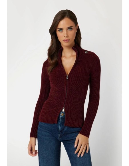 Cardigan Donna Guess Monocromo con Colletto Alto e Chiusura a Cerniera