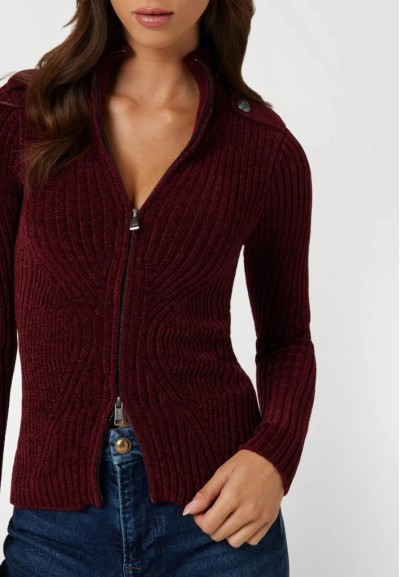 Cardigan Donna Guess Monocromo con Colletto Alto e Chiusura a Cerniera