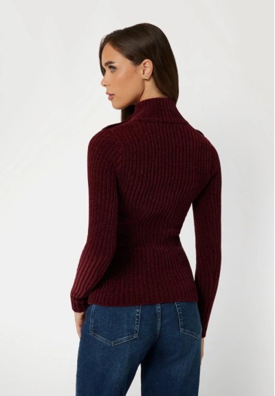 Cardigan Donna Guess Monocromo con Colletto Alto e Chiusura a Cerniera