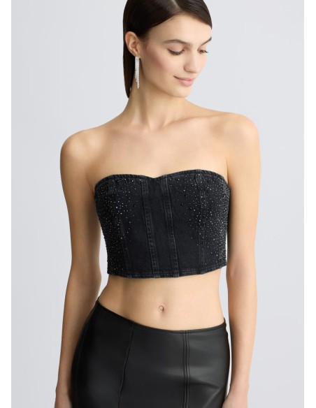 Top Donna Liu Jo in Denim Nero con Strass  | Mariadesole.it