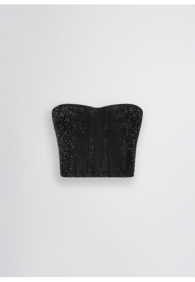 Top Donna Liu Jo in Denim Nero con Strass  | Mariadesole.it