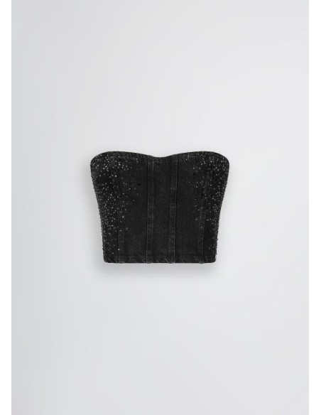 Top Donna Liu Jo in Denim Nero con Strass  | Mariadesole.it