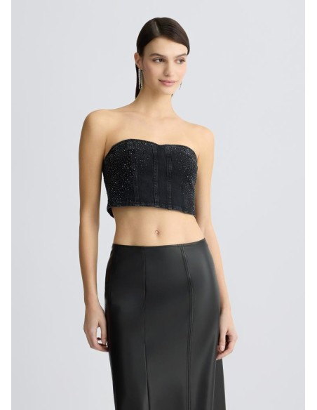 Top Donna Liu Jo in Denim Nero con Strass  | Mariadesole.it