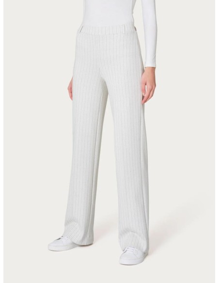 Pantalone Ragno Donna Gessato Ampio in Eco Jacquard con Passanti  | Ma