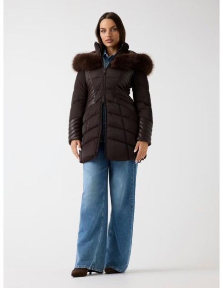 Giolshon Giacca Invernale Reversibile Donna, In Pelliccia Sintetica E Piumino Lucido, Con Cappuccio Rimovibile, Resistente All'acqua