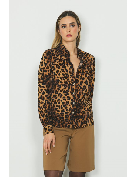 Relish Camicia Bernadette Donna con Fantasia Maculata e Bottoni Oro  |