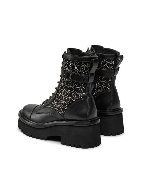 Liu Jo Stivaletti Anfibi in Nylon Nero con Logo in Strass All Over Don