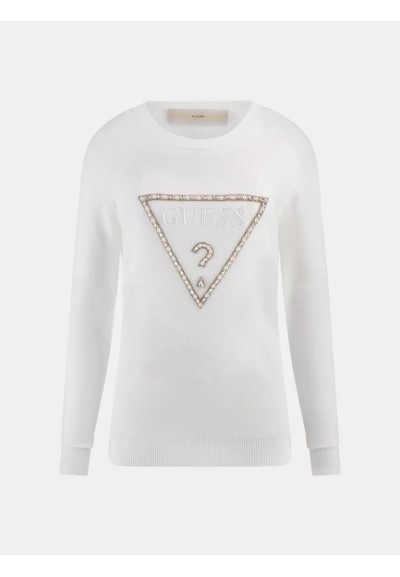 Maglia Donna Guess in Misto Viscosa con Logo Triangolo in Strass  | Ma