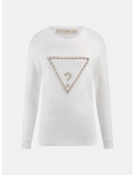 Maglia Donna Guess in Misto Viscosa con Logo Triangolo in Strass  | Ma