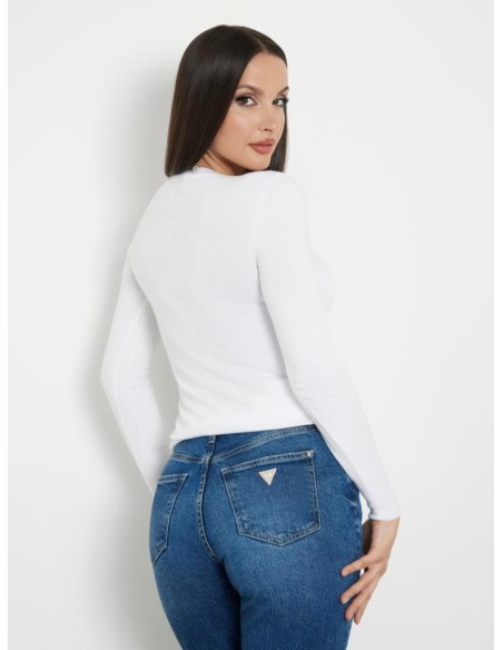 Maglia Donna Guess in Misto Viscosa con Logo Triangolo in Strass  | Ma