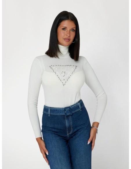 Guess Maglia Donna Slim Fit con Logo Triangolo e Strass  | Mariadesole
