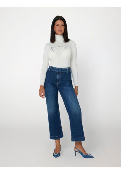 Guess Maglia Donna Slim Fit con Logo Triangolo e Strass  | Mariadesole